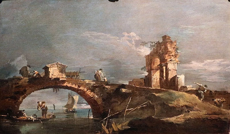 Capriccio con pont e figure in laguna - Galleria Cesare Lampronti